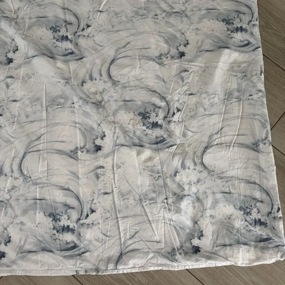Pottery Barn Stinson Wave King/Cal King Duvet Cover Blue White Organic Cotton